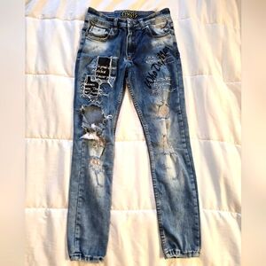 XWAY Jeans Teen 13/14 Skinny Ankle Stitched Distressed Stretch Denim 25x25.5